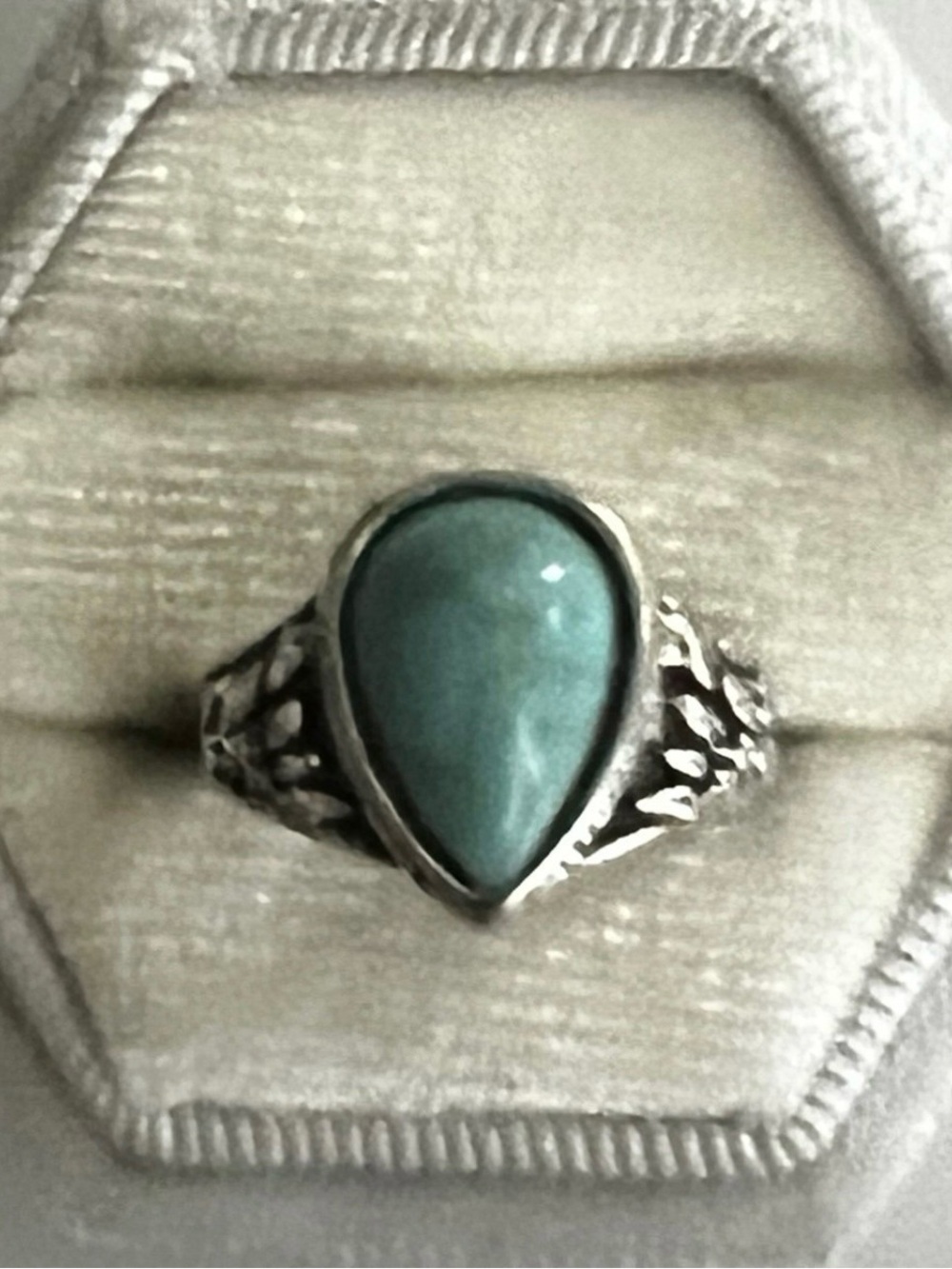 Bohemian/Aztec Design Faux Turquoise Stainless Steel Silver Ring Size 6 NWT